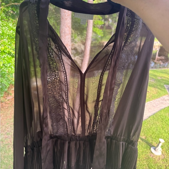 Sheer brown tie neck blouse size 2x - Picture 1 of 8